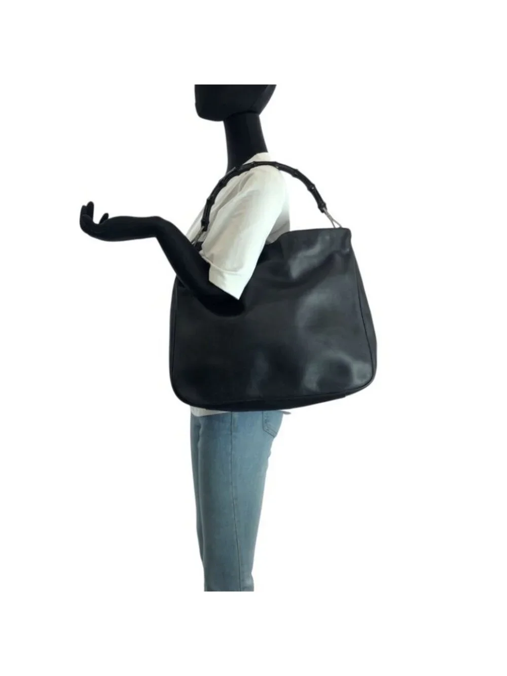 Gucci Bamboo Black Gunmetal Leather 001 Shoulder Bag - Picture 7 of 9